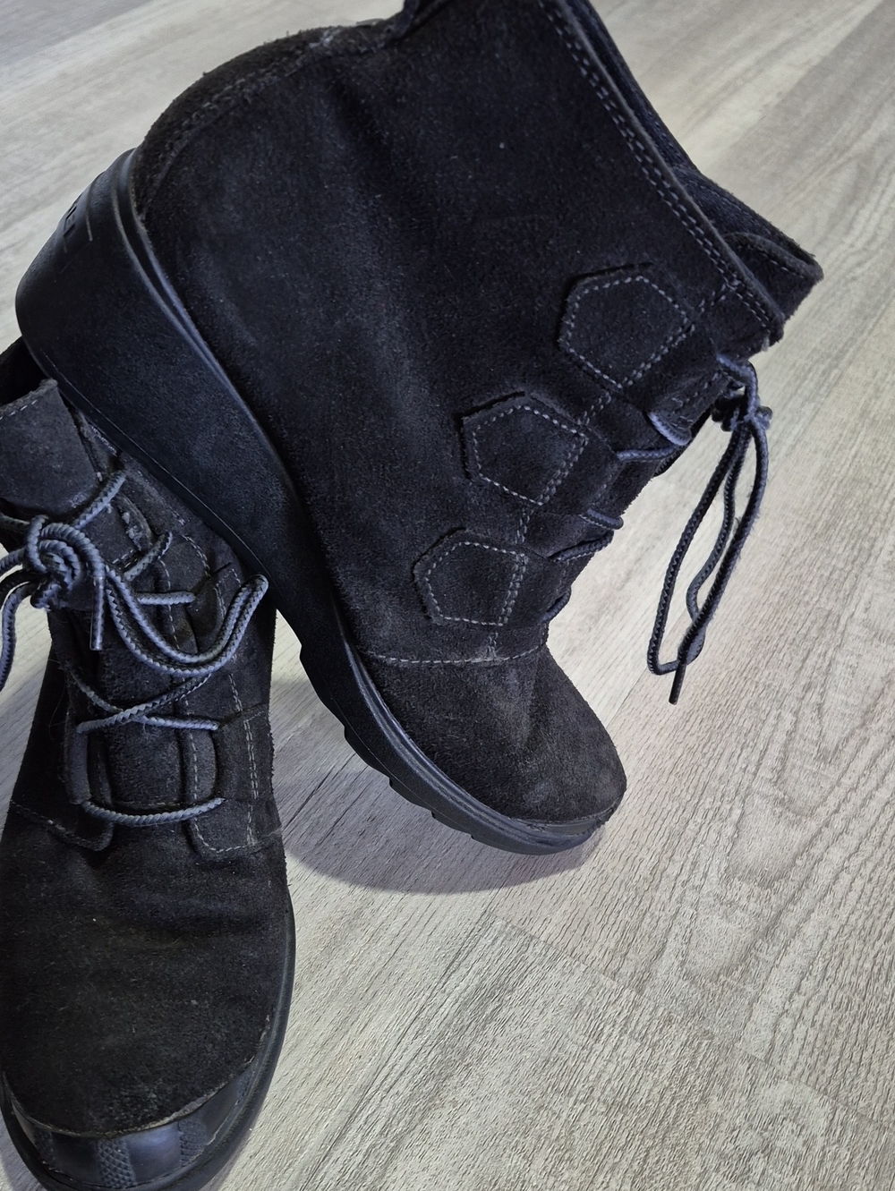 Sorel Black Suede Lace-Up Wedge Ankle Boots